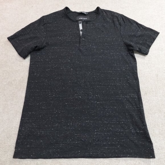 Wings + Horns Shirt Medium Gray Charcoal Henley Short Sleeve - Picture 2 of 7